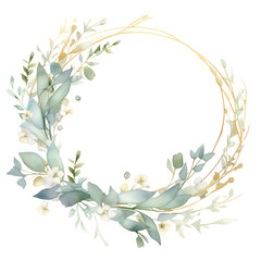 Watercolor vector wreath with green eucalyptus leaves and branches trasparent background