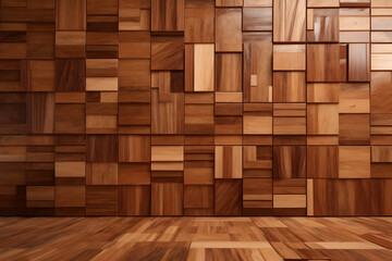 Highly Polished Wood Block Wall and Floor Wallpaper or Background Generative AI