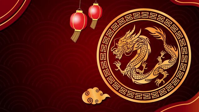 Golden dragon with red background, Happy Chinese New Year background.	
