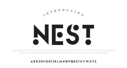 NEST Creative modern technology alphabet fonts. Abstract typography urban sport, techno , fashion, digital, future creative logo font. vector illustration