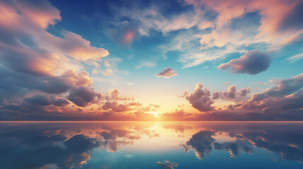 Naklejka na ściany i meble dramatic panorama sky with cloud on sunrise and sunset with reflection