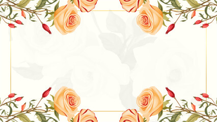 Orange and white elegant watercolor background with flora and flower