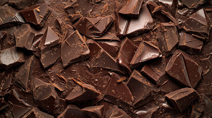 background of melting dark chocolate bar with chocolate. Generative Ai.