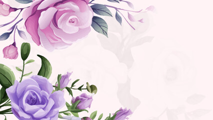 Purple violet and white watercolor hand painted background template for Invitation with flora and flower