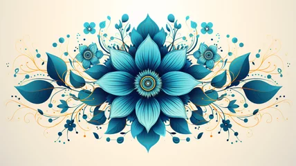 Fotobehang Mandala with floral pattern on left light blue color © Malik