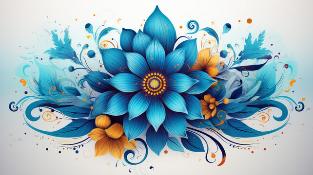 Mandala with floral pattern on left light blue color