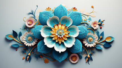 Mandala with floral pattern on left light blue color - obrazy, fototapety, plakaty