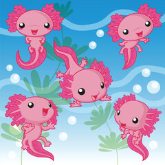 Axolotl Cartoon, Cute Animal Vector, Cute Animal