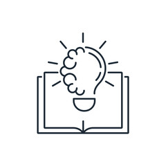 Read a book. Acquire knowledge. Develop intelligence. Self-improvement. Vector linear icon isolated on white background.