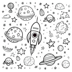 Whimsical outer space coloring page for children