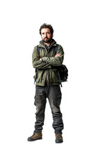 Fototapeta premium Geographer, full body standing, transparent background