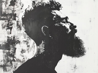 In an ink wash style, a depiction of a beard man emerges with minimalist lines. Crafted solely in black ink, resembling handwritten woodblock print, cubism. Generative Ai.