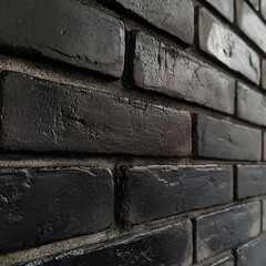 Close-up of a black brick wall with visible texture and mortar lines, urban and modernarchitectural element,  brick details 