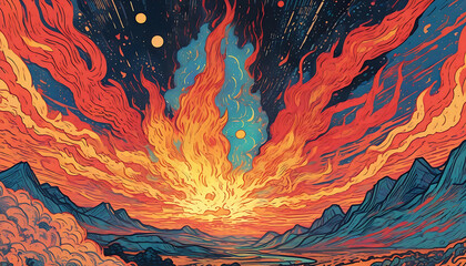Hand drawn burning flame illustration background material
