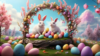 Easter Delight, colorful eggs with cute bunnies and a touch of joy to celebrate Easter