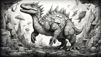 imaginative dinosaur doodle sketch wallpaper - obrazy, fototapety, plakaty