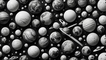 abstract background doodle style theme planet in Black and white - obrazy, fototapety, plakaty