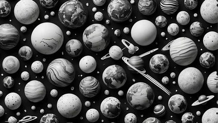 Foto op Canvas abstract background doodle style theme planet in Black and white © Gigih