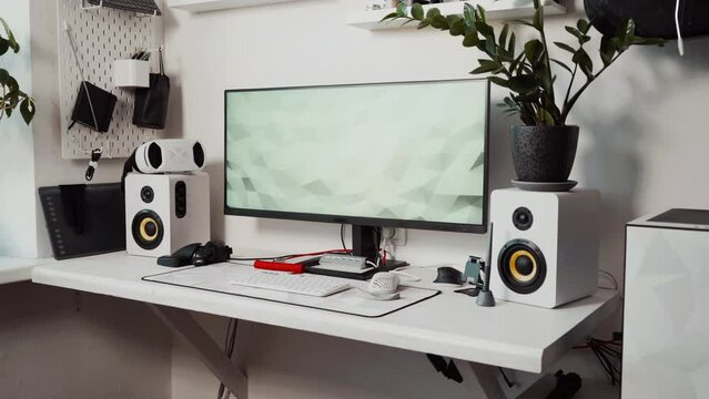 Comfortable workplace in home office digital artist.