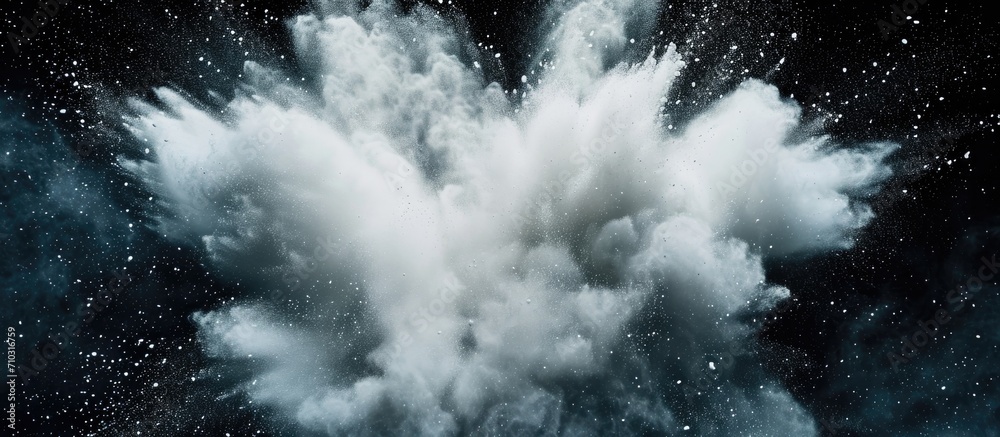 Canvas Prints Unusual white powder explosion against dark backdrop with dust particles splashing.