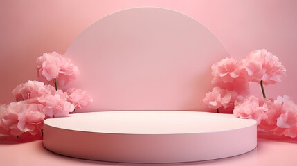 Obraz na płótnie Canvas Blank round stage on a pink flower background