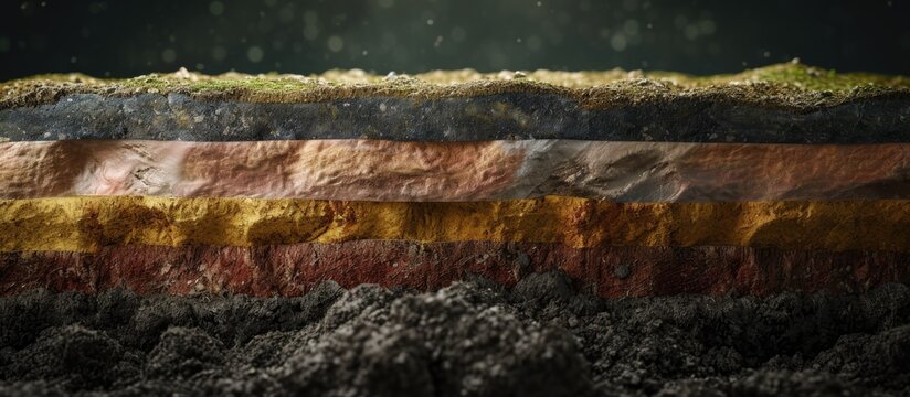 Illustration of isolated soil layers in a cross section on a dark background.