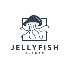 Jellyfish logo sea animal design with product brand inspiration simple minimalist line vector template