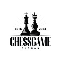 Chess logo design sport game retro vintage chess pieces minimalist black silhouette illustration