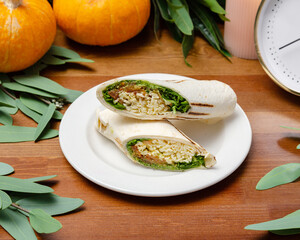 Shawarma with cheese, lettuce and tomatoes
