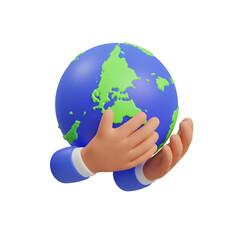 3D Earth Care Model Protecting Our Planet. 3d illustration, 3d element, 3d rendering. 3d visualization isolated on a transparent background