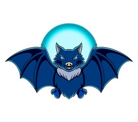 Obraz premium The bat is stretching its Wings with a blue light Behind it. Suitable for apparel design