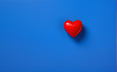 A red heart, simple blue background. Generative AI