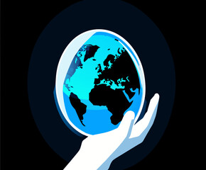 A doctor's hand holding a glowing globe vektor icon illustation