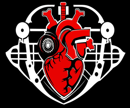 An anatomical heart with gears and cogs vektor icon illustation