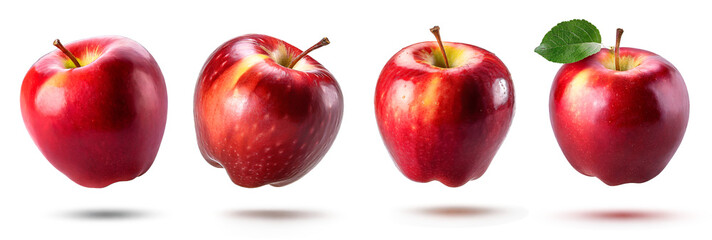 Collection or set of different red apples on white background.
