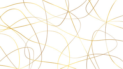 Seamless messy Golden pattern. Gold line with gradient bends and curls isolated on a white background. Vector abstract stock illustration with tangled brilliant stripe. Messy hand-drawn brush