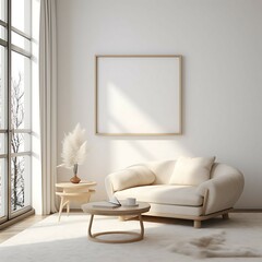 Mockup frame in living room interior, 3d render