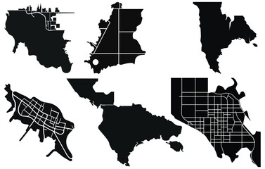 Florida city map with neighborhoods grey illustration silhouette shape