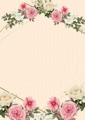 Pink and beige wreath background invitation template with flora and flower