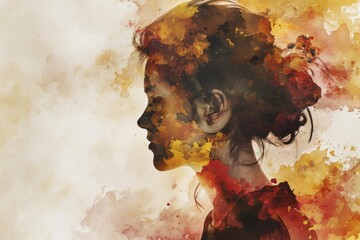 An expressive digital painting of a woman with flowers in her hair in a painterly illustration.