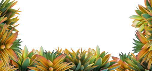 Tropical frame with exotic jungle plants, houseplant leaves, and space for text, transparent background. PNG, cutout, or clipping path.