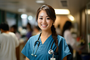 手術室に手術室看護師（オペ看）の日本人女性「AI生成画像」 - obrazy, fototapety, plakaty