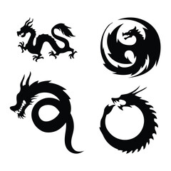 Japanese dragon silhouettes set dragon tattoo, japanese tattoo ,china, dragon , chinese dragon collection - obrazy, fototapety, plakaty