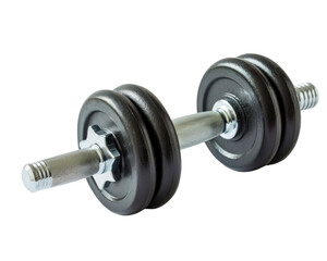 Fototapeta premium Dumbbell with adjustable plates on a transparent background, symbolising strength training.