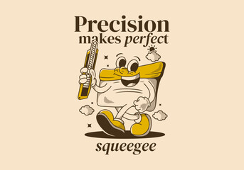 Fototapeta premium Precision makes perfect. Squeegee mascot character holding a blade, vintage style