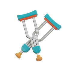 3D Crutch Model Keeping Mobility Aid in Good Condition. 3d illustration, 3d element, 3d rendering. 3d visualization isolated on a transparent background
