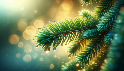 Macro christmas tree background,decoration, branch, winter, season, xmas, evergreen, decorative, natural, pine, holiday, year. AI generativ. - obrazy, fototapety, plakaty