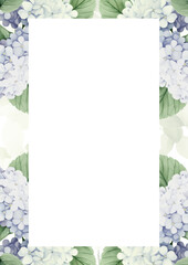 Blue and white vector frame with foliage pattern background with flora and flower