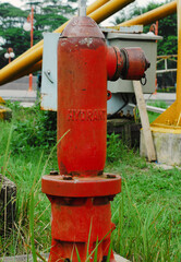 Fototapeta na wymiar Old and Dirty red fire hydrant in the park