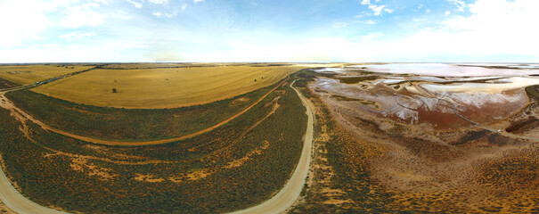 Aerial view of Lake Tyrrell, is a shallow, salt-crusted depression in the Mallee district of...